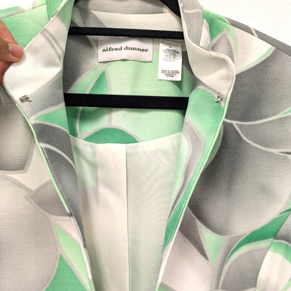 Vintage Alfred Dunner Green/White Abstract Open Blazer sz 10 Business Office - Picture 5 of 8